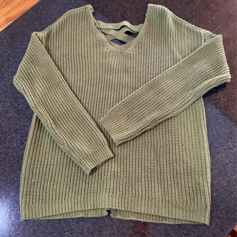 Green Knit Lace Up Sweater